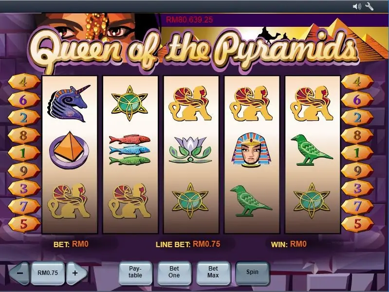 Queens of Pyramid slot on NTC33 with pharaoh and pyramid symbols
