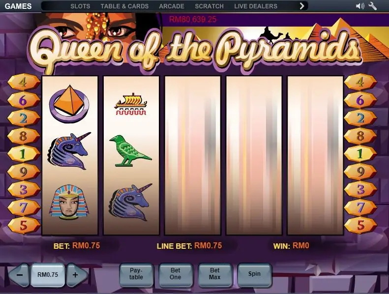 Queens of Pyramid reels with five pharaoh wilds across a payline