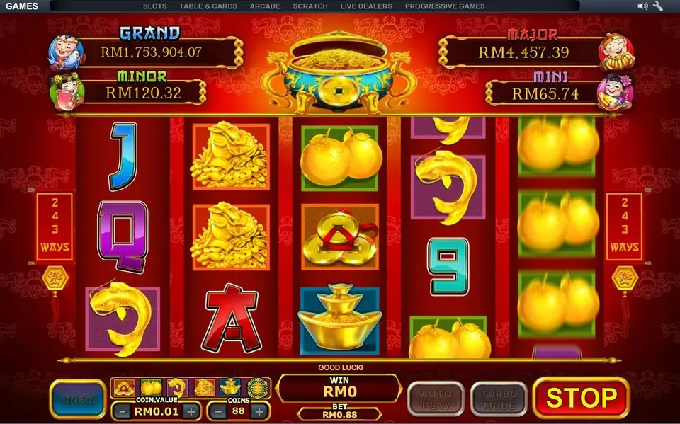 Ri Ri Sheng Cai coin level selector with the six bet options