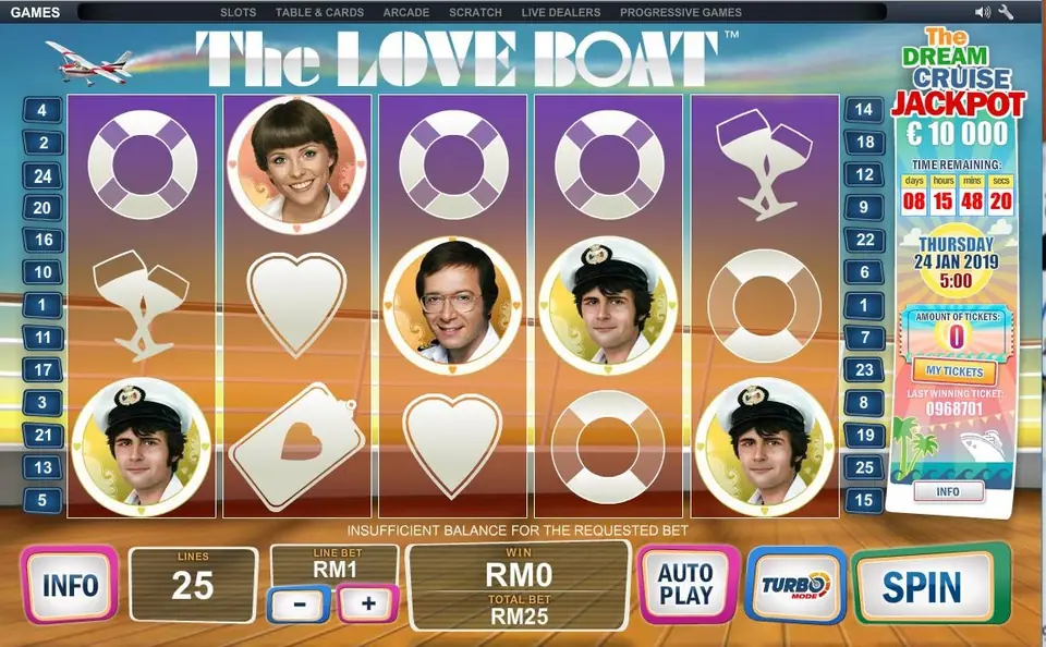 The Love Boat slot on NTC33 with a cruise ship and the reels on deck
