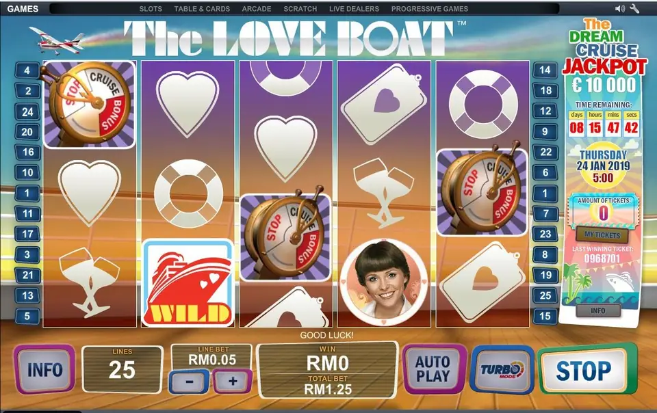 Scatter symbols landing to trigger The Love Boat free spins