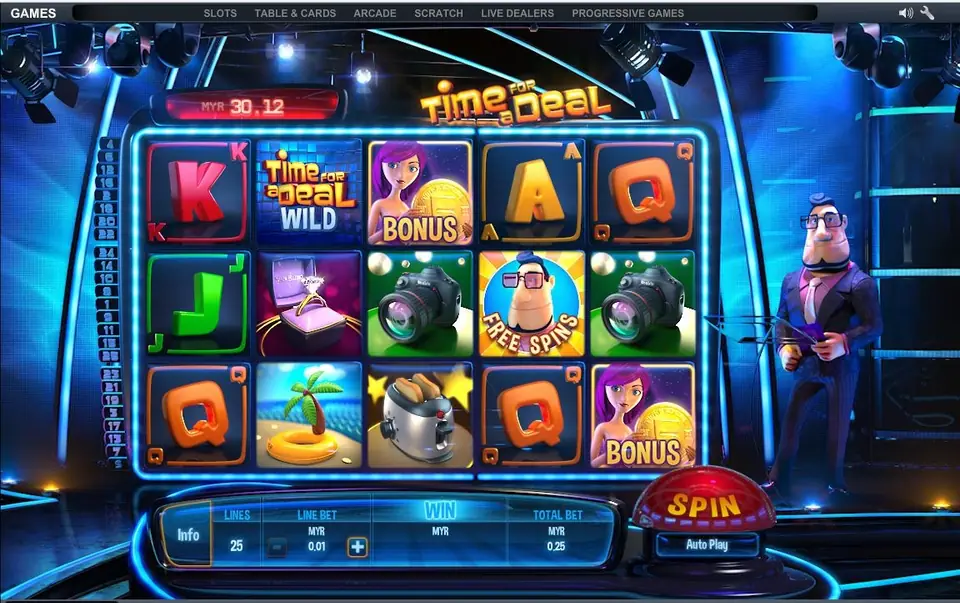 Roger the Presenter free spins wheel in Time for a Deal