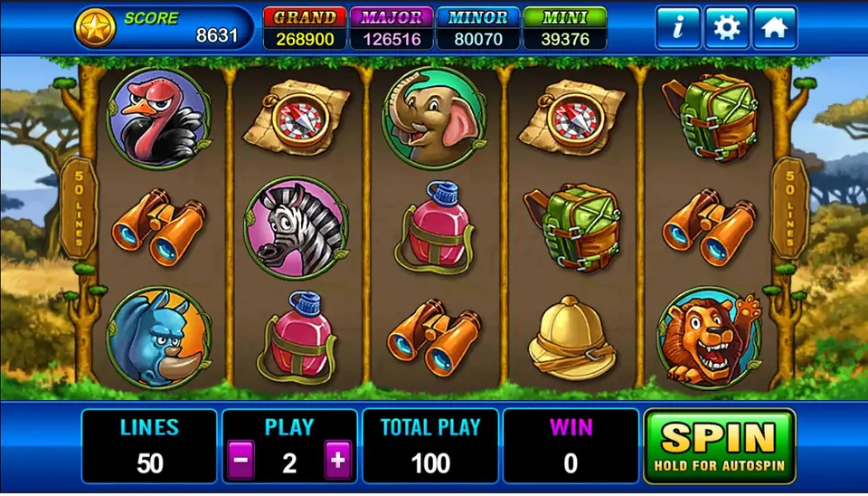 African Wildlife slot reels with savannah animals and a lion wild