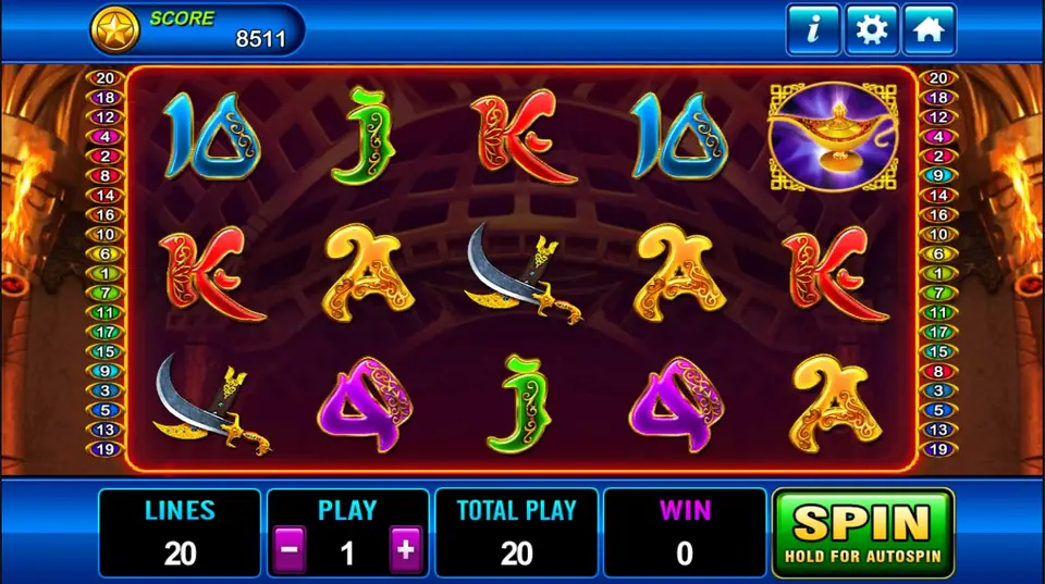 Aladdin slot reels with market stalls and Aladdin symbol
