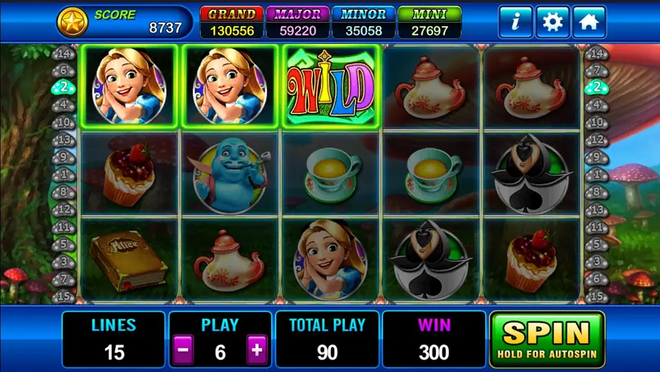 Alice grown to cover a full reel during the free games