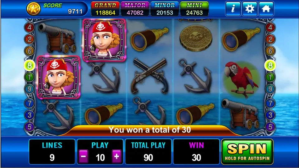 Jolly Roger wild symbol doubling a line win in Captain Roger
