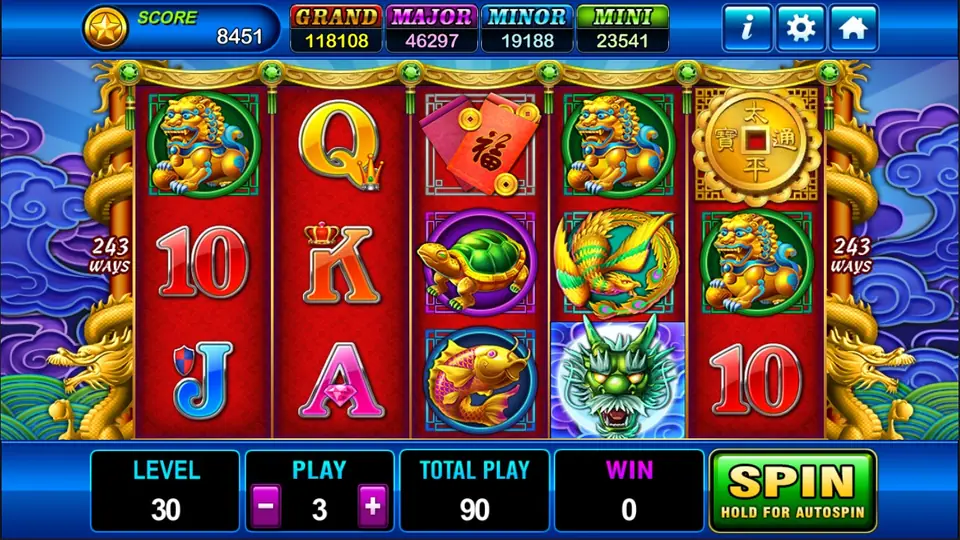 Dragons Legend slot with dragon symbols on a tall five-by-four grid