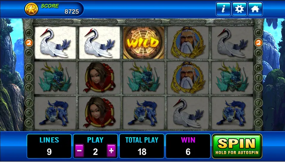 Fong Shen win display across the screen after a five-symbol line