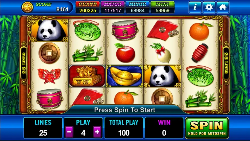 Fortune Panda slot reels with a giant panda and bamboo backdrop