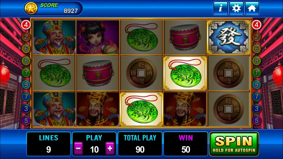 God of Wealth five reels with 20 paylines and lucky symbols