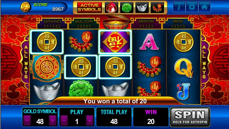 Golden Rooster five reels showing a 243 ways win