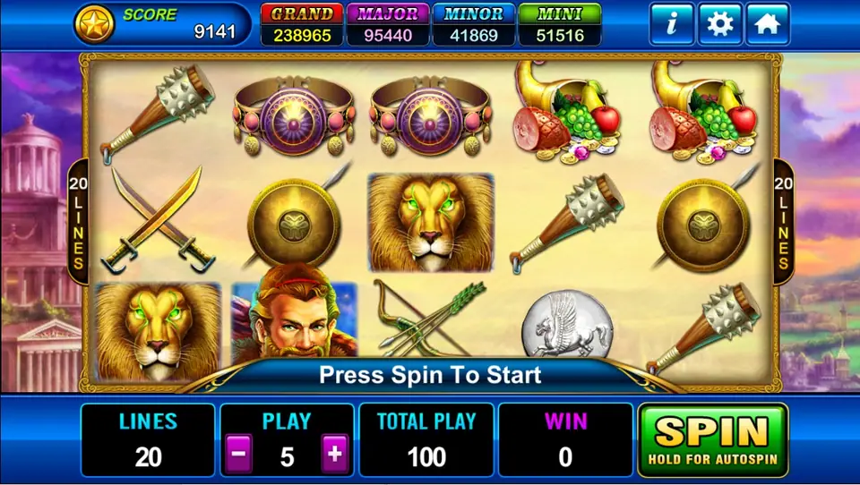Hercules High and Mighty reels framed by two stone pillars with chains