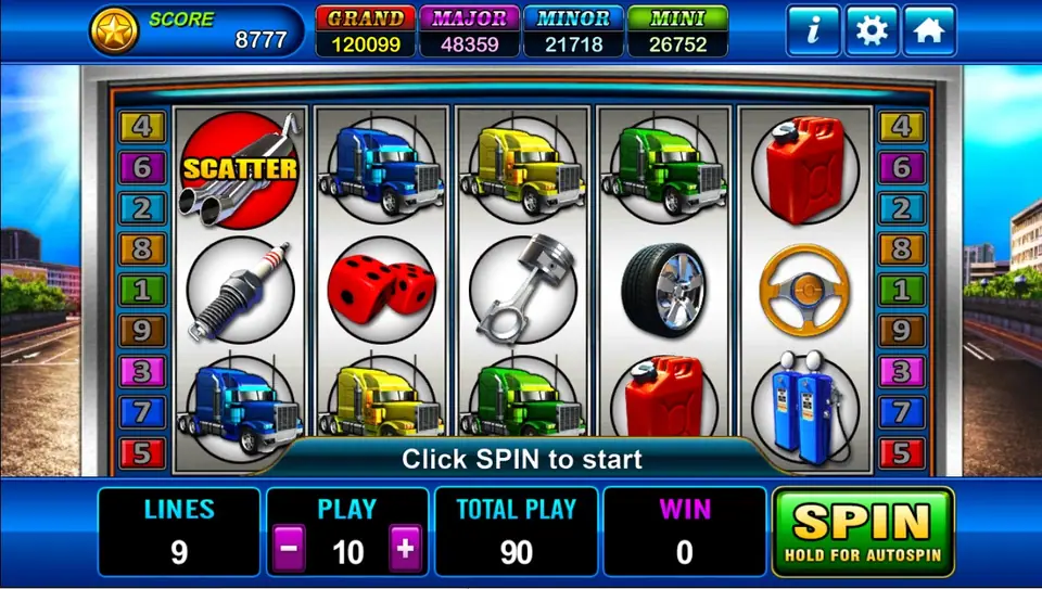 Highroad King retro slot reels with trucks on an open road