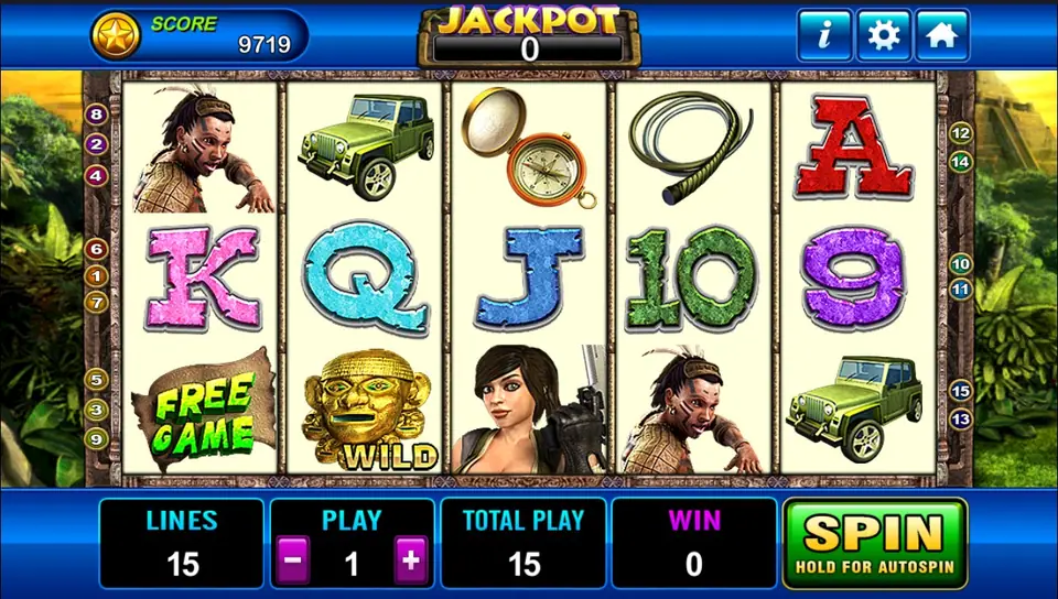 Laura adventure slot reels with the heroine, a tiger and ancient idols
