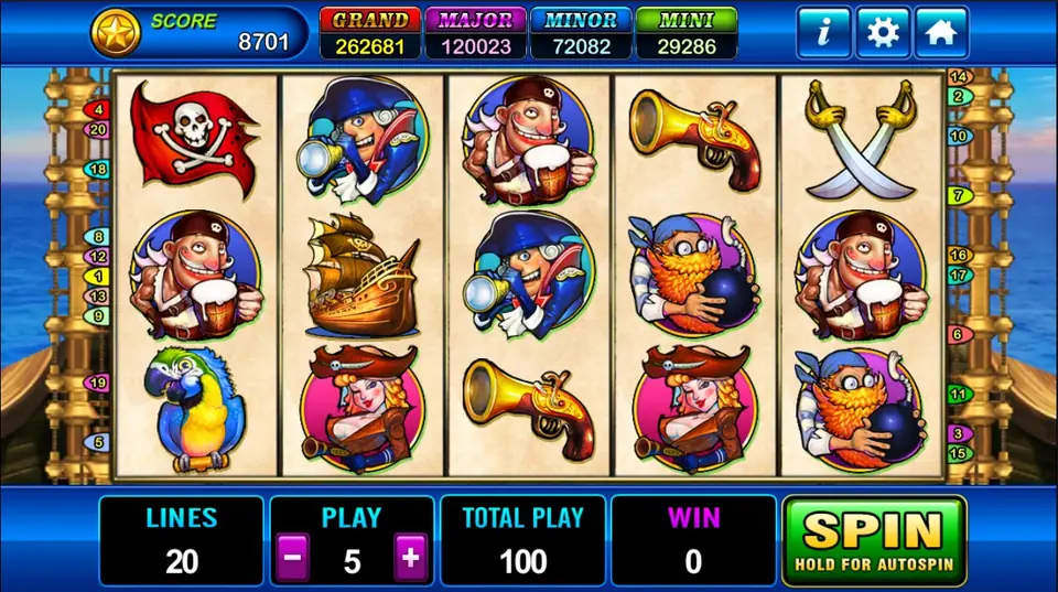 Pirate slot reels over a dark sky with sailing ships behind