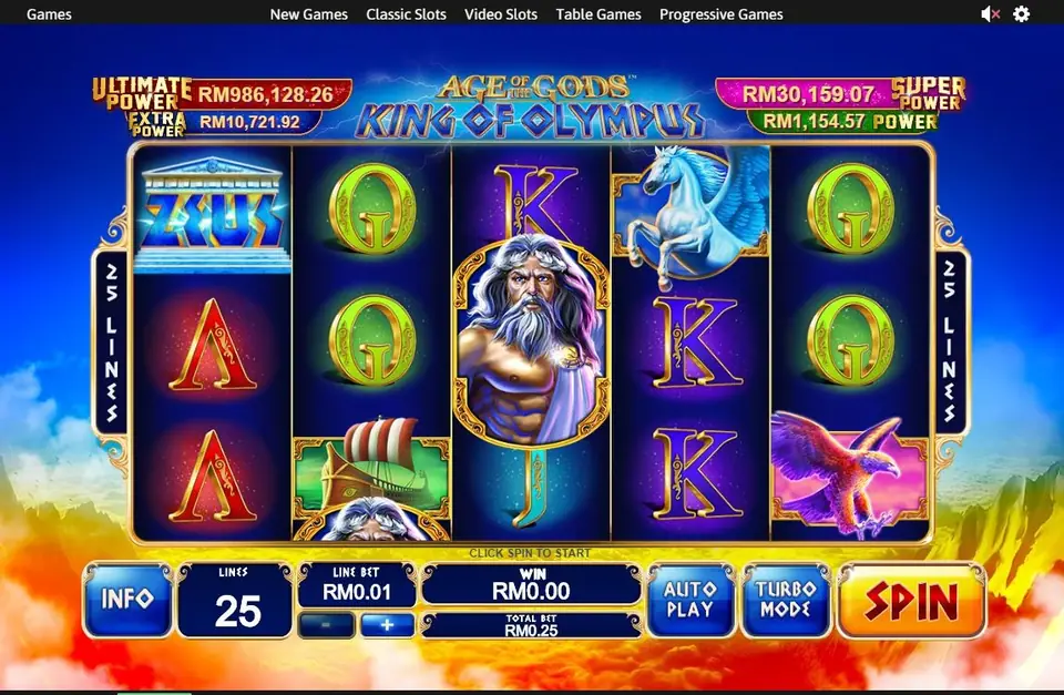 Age of the Gods King of Olympus slot on Rollex11 with Zeus above the reels