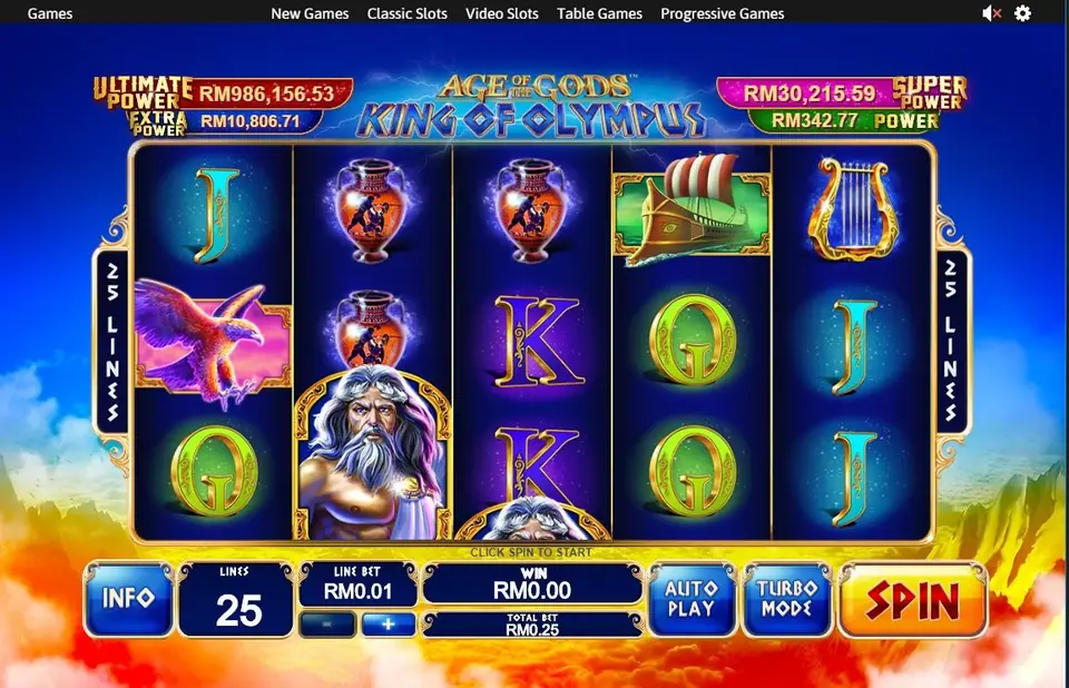 King of Olympus paytable with Pegasus, eagle and ship symbols