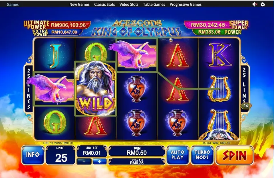 Multiplier meter doubling during the King of Olympus free spins
