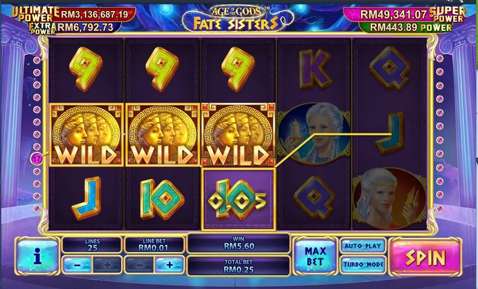 Age of the Gods reels on Rollex11 with five gods lined up on a payline