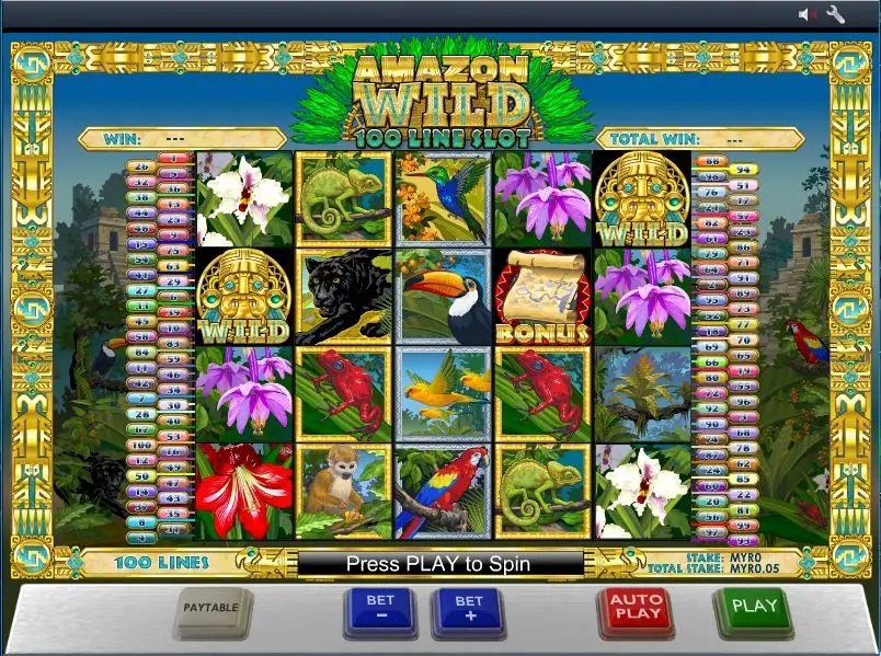 Amazon Wild slot on Rollex11 with jungle flowers and ruins around the reels