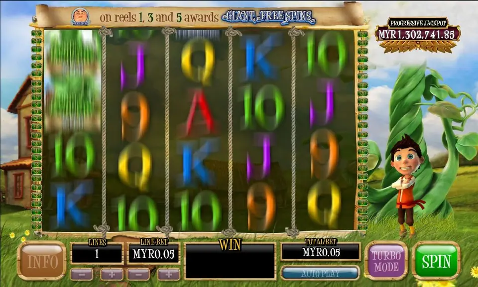 Four-high stacked wild covering a reel in Bounty of the Beanstalk
