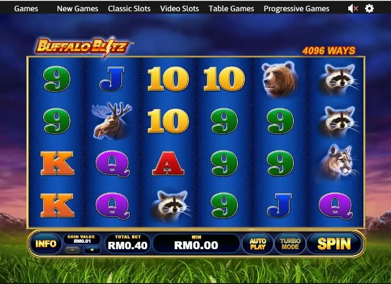 Buffalo Blitz slot on Rollex11 with a charging buffalo and snowy forest