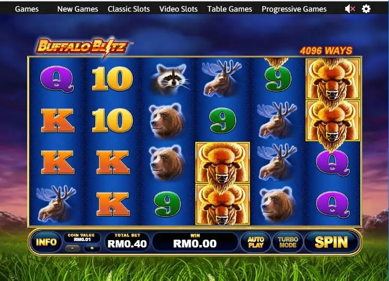 Buffalo Blitz 4096 ways layout with wins across adjacent reels
