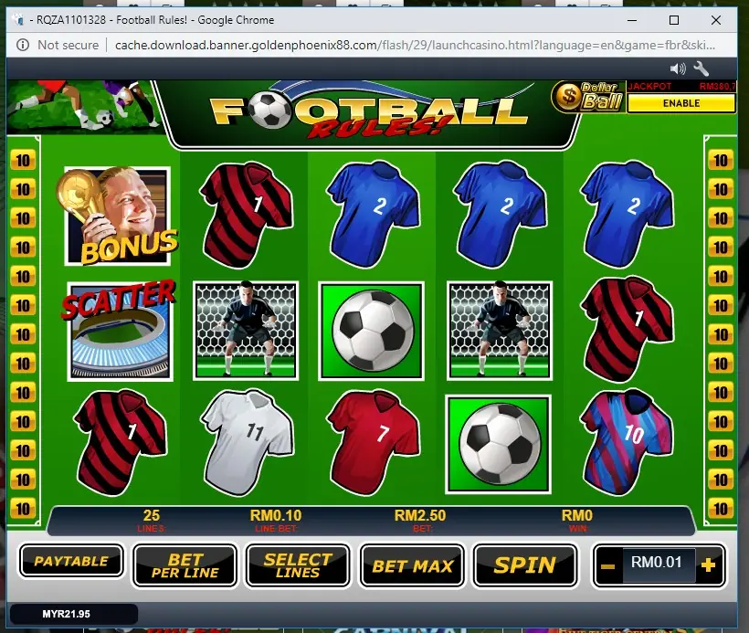 Football Rules slot on Rollex11 with reels set on a football pitch