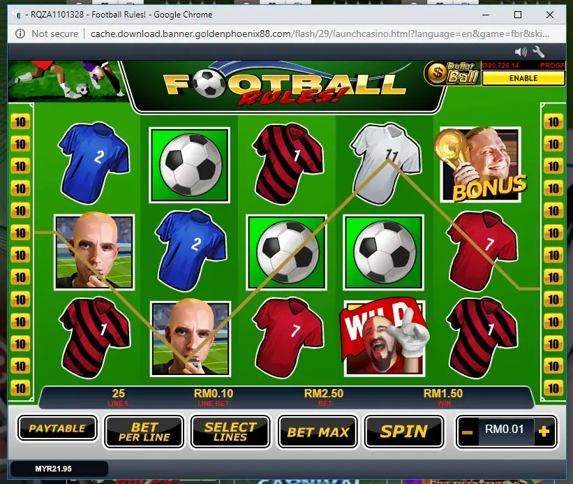 Football-themed symbols on the Football Rules paytable