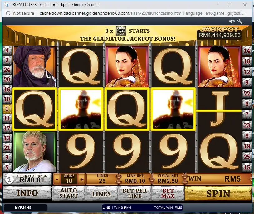 The Colosseum symbols landing on the reels to start the bonus