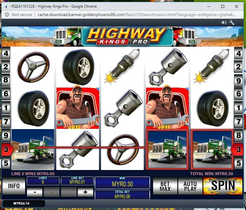 Highway Kings Pro base game with trucks lined up across the reels
