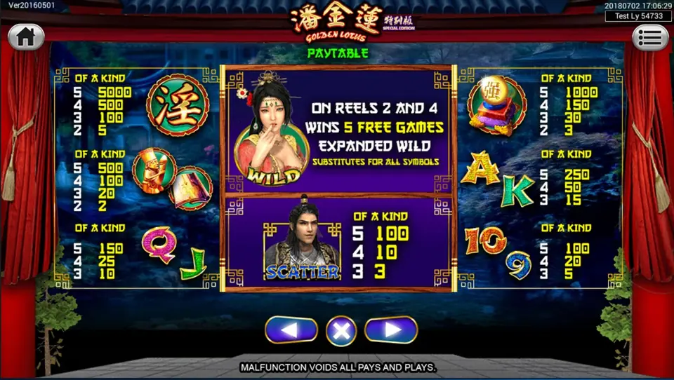 Golden Lotus payline diagram showing the 20 lines