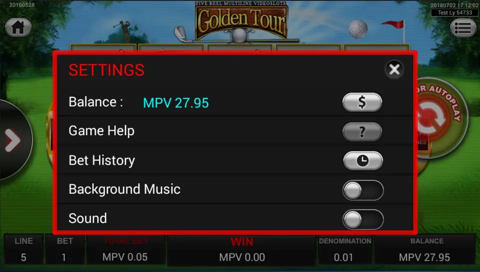 Coin value arrows marked plus and minus in Golden Tour