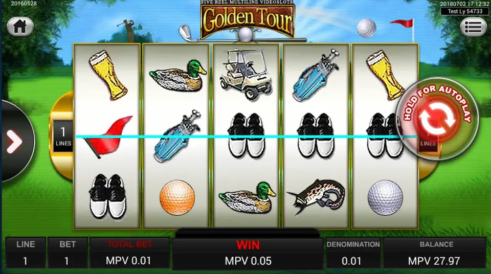 Golden Tour settings panel open between spins