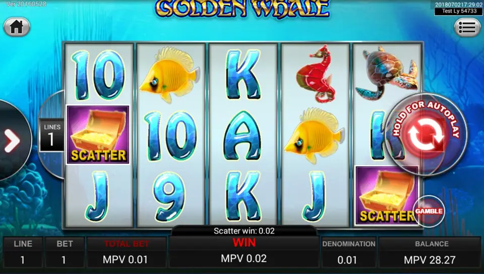 Plus and minus buttons for choosing paylines on Golden Whale
