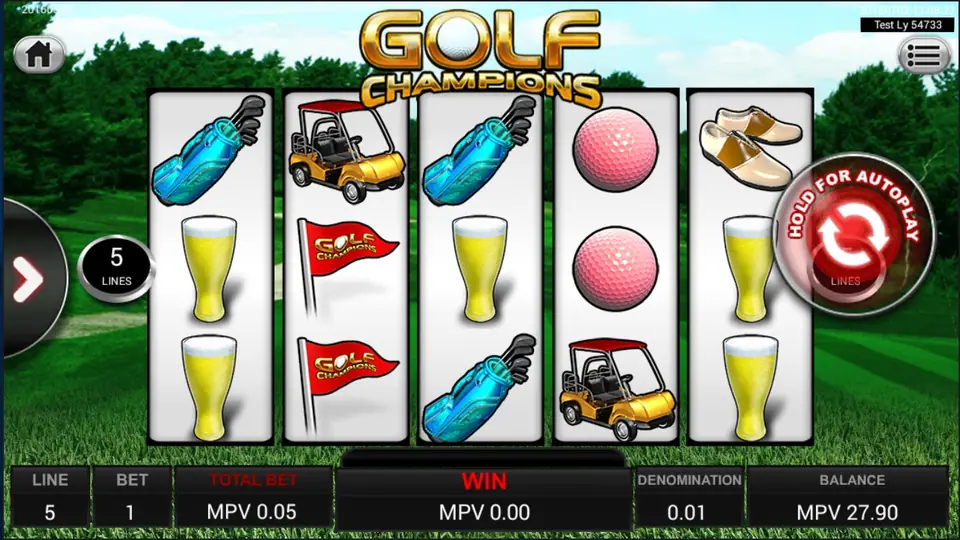 Golf Champions reels on a sunny fairway with golf symbols