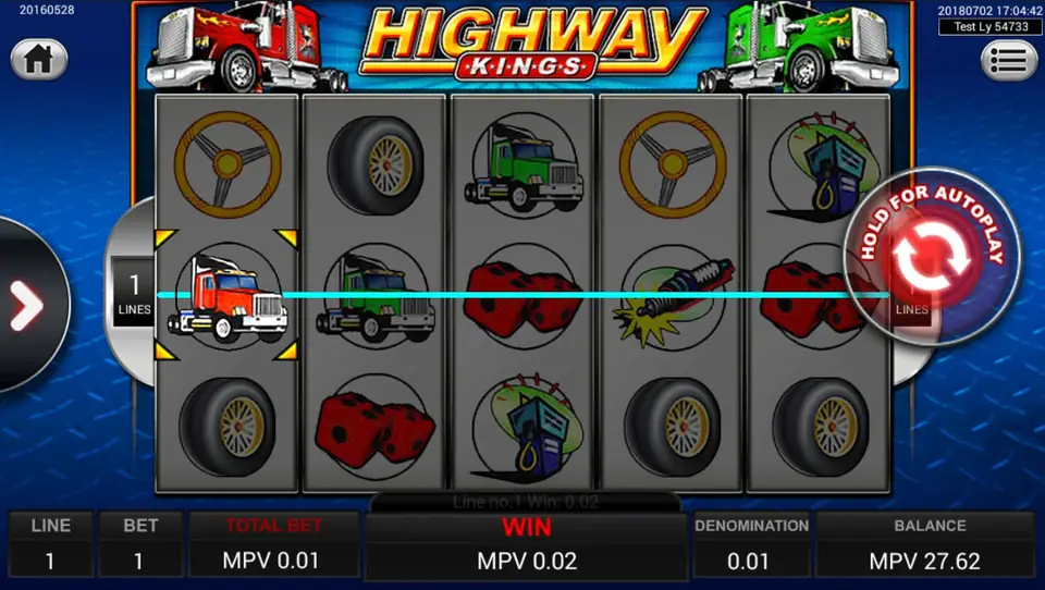 Yellow dollar ball jackpot section at the top of the Highway Kings screen