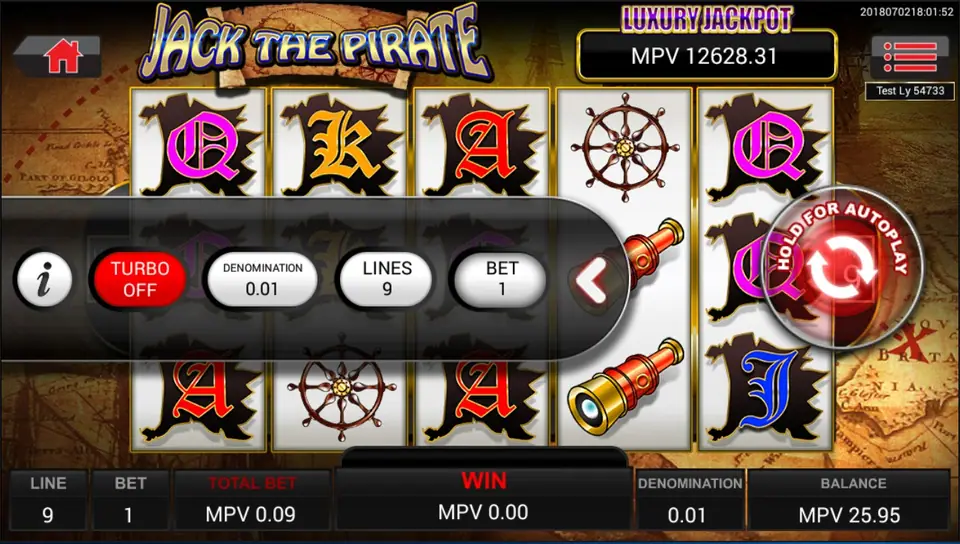 Jack The Pirate bet panel with the coin range