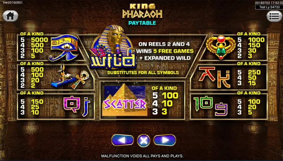 Five scarab symbols lined up on the King Pharaoh reels