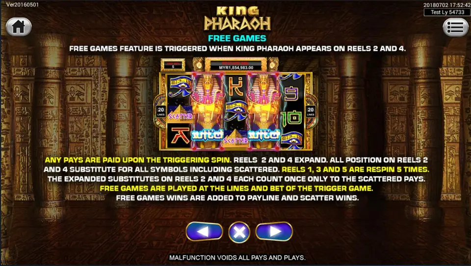 Three key slots at the top of the King Pharaoh screen